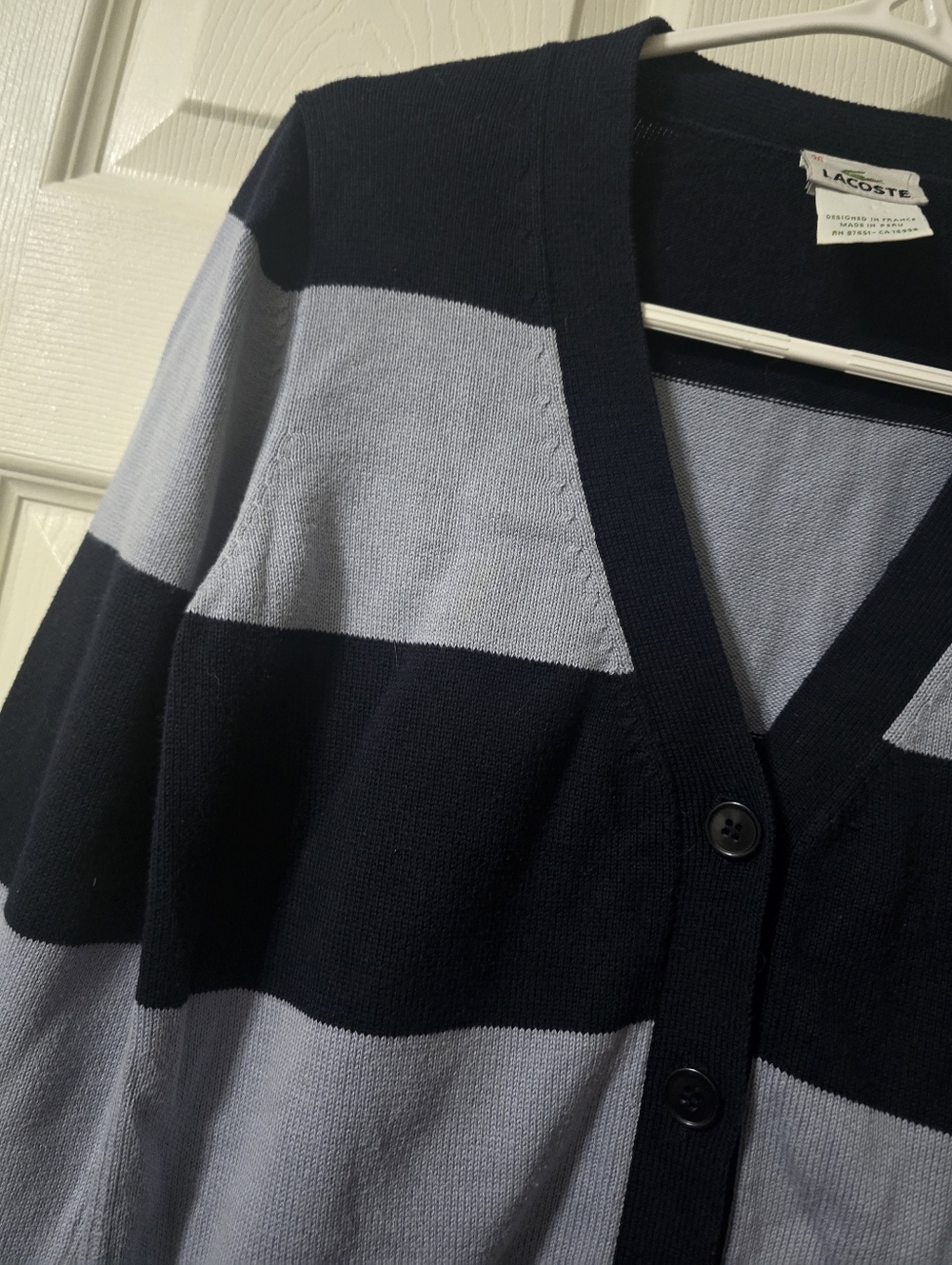 Y2K Lacoste Rugby Stripe Tunic Length Button Down Cotton Knit Cardigan Sweater. - Picture 6 of 12